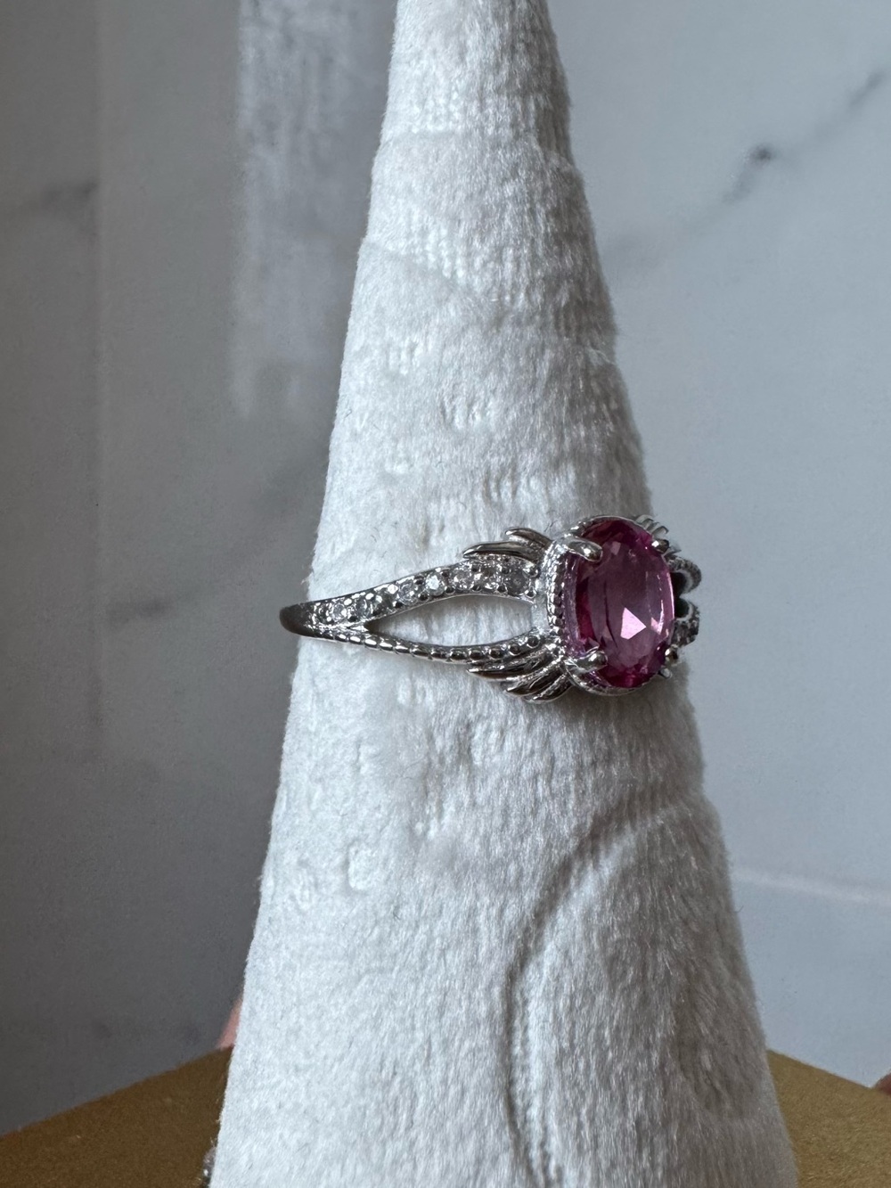 925 silver pink topaz oval ring cz adjustable size 5-10 - Picture 4 of 7